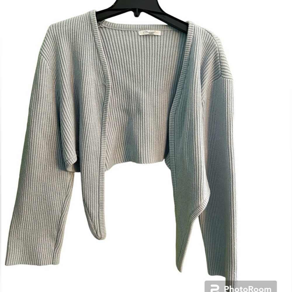 Blue Cropped Tie Cardigan